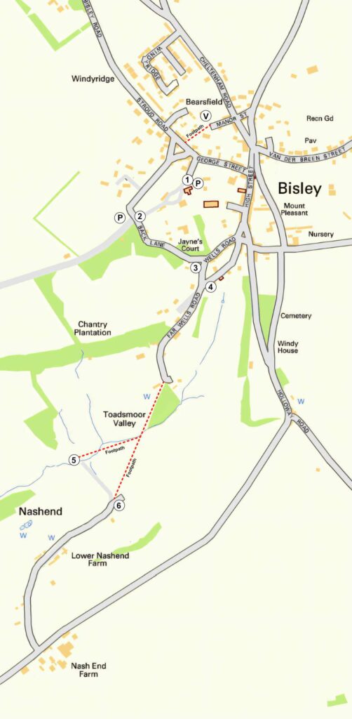 Map of Bisley Village showing where the open gardens are located